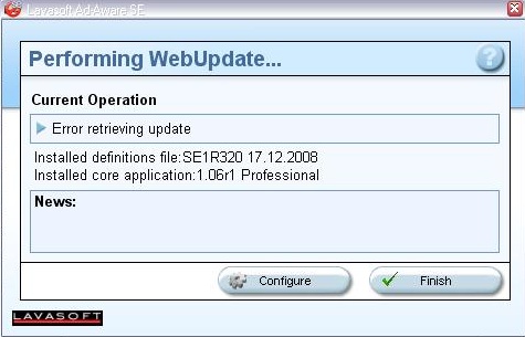 Ad-Aware SE Integrated WebUpdate Tools window